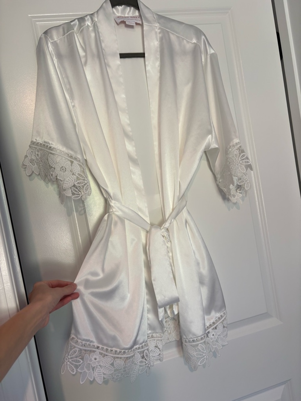 Birdy Grey White Satin Lace-Trim Robe (Bridal)